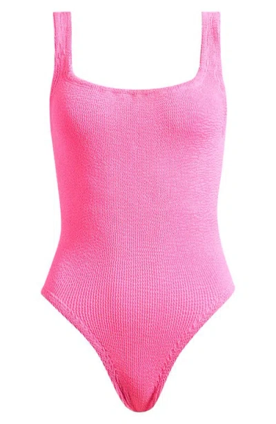 Hunza G High-cut Leg Scoop Back Swimsuit In Textured Fabric In Pink