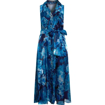 Julia Jordan Floral Sleeveless Organza Gown In Blue