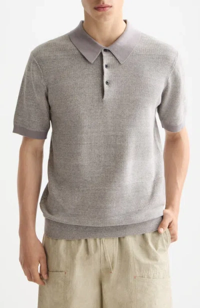 Scotch & Soda Tonal Stripe Cotton Polo Sweater In Gray
