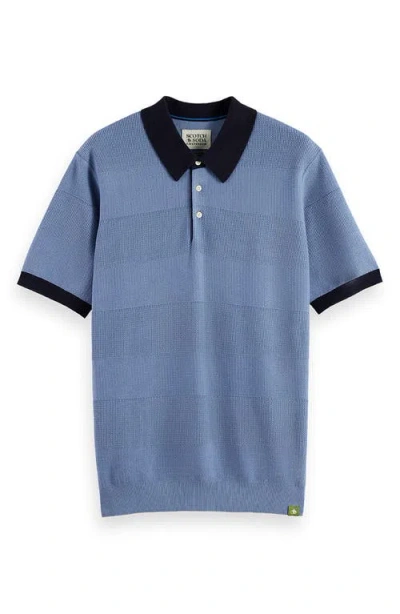 Scotch & Soda Tonal Stripe Cotton Polo Sweater In Blue