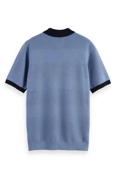 Scotch & Soda Tonal Stripe Cotton Polo Sweater In Blue