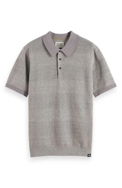 Scotch & Soda Tonal Stripe Cotton Polo Sweater In Gray