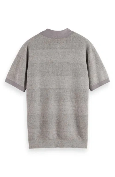 Scotch & Soda Tonal Stripe Cotton Polo Sweater In Gray