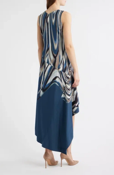 Hugo Boss Printed-twill Dress With Asymmetric Hemline In Blue