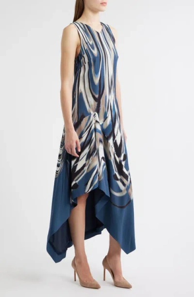 Hugo Boss Printed-twill Dress With Asymmetric Hemline In Blue