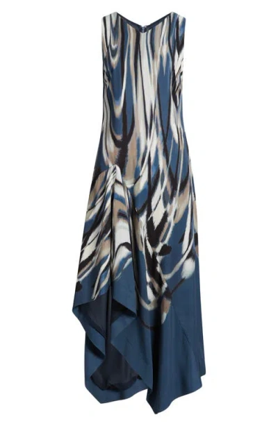 Hugo Boss Printed-twill Dress With Asymmetric Hemline In Blue