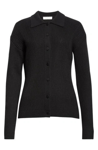 Dries Van Noten Wool Blend Rib Cardigan In Black