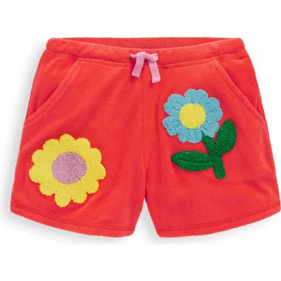 Mini Boden Kids' Floral Appliqué Terry Cloth Shorts In Red