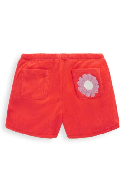 Mini Boden Kids' Floral Appliqué Terry Cloth Shorts In Red