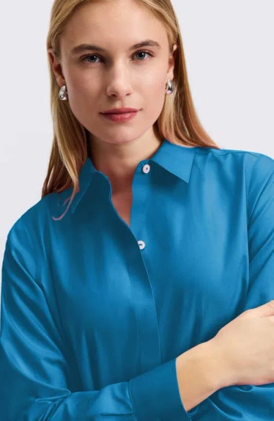 Foxcroft Cici Non-iron Tunic Blouse In Blue