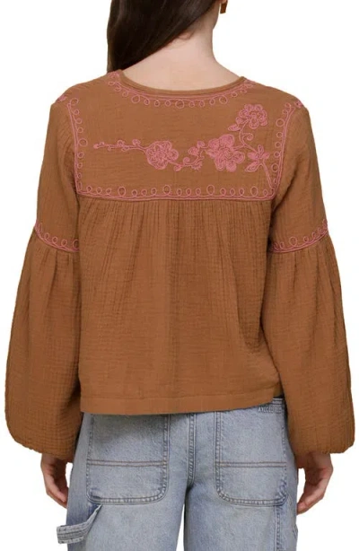 Avec Les Filles Embroidered Blouson Sleeve Jacket In Brown