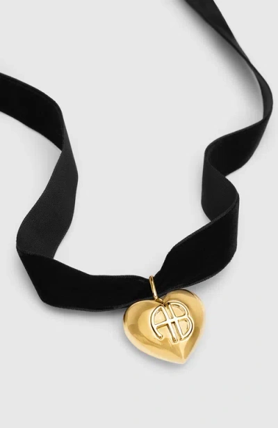 Anine Bing Chunky Heart Velvet Choker