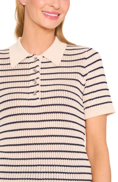 Cece Stripe Polo Sweater In Neutral