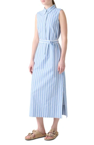 Akris Punto Striped Sleeveless Belted Cotton Midi Shirtdress