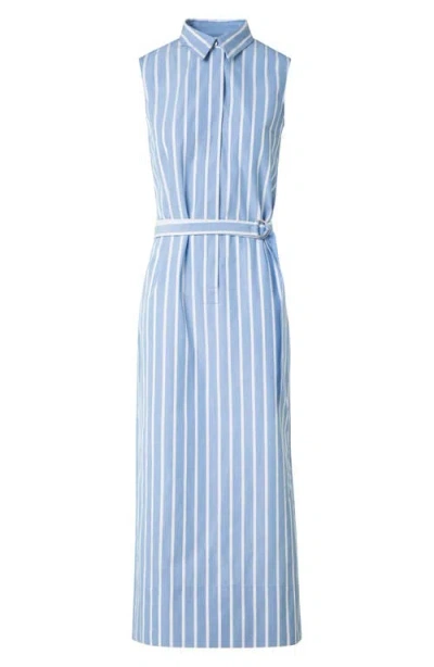 Akris Punto Striped Sleeveless Belted Cotton Midi Shirtdress