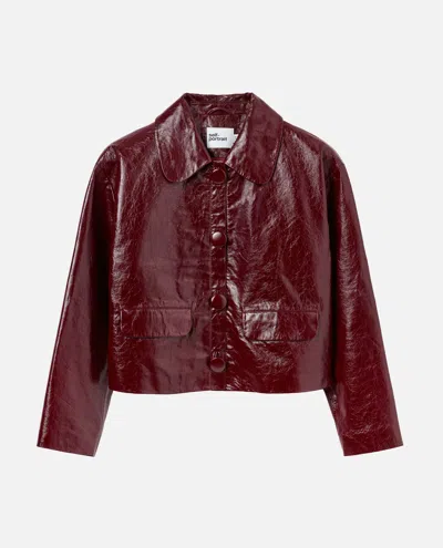 Self-portrait Womens Peter Pan Collar Boxy-fit Faux-leather Jacket Burgundy