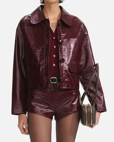 Self-portrait Womens Peter Pan Collar Boxy-fit Faux-leather Jacket Burgundy