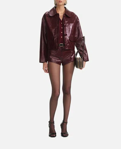 Self-portrait Womens Peter Pan Collar Boxy-fit Faux-leather Jacket Burgundy