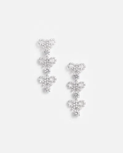 Self-portrait Micro Bow Crystal Tiered Earrings In Gray