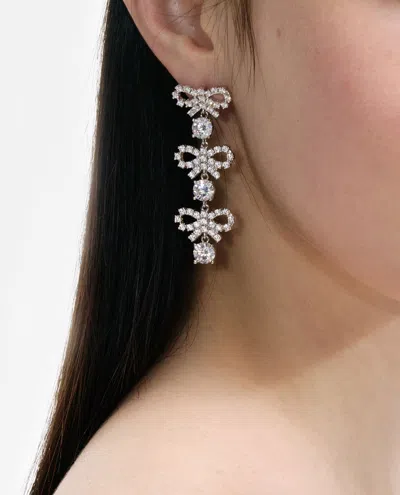 Self-portrait Micro Bow Crystal Tiered Earrings In Gray