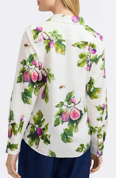 Foxcroft Hampton Figs Print Stretch Cotton Button-up Shirt In White
