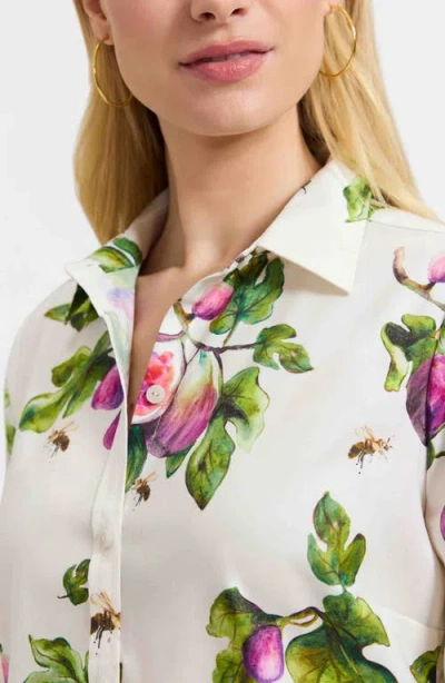 Foxcroft Hampton Figs Print Stretch Cotton Button-up Shirt In White