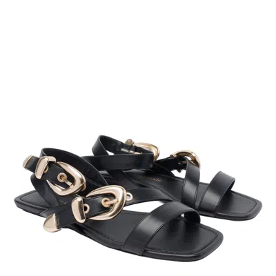 Stuart Weitzman Maven Leather Buckle Flat Sandals