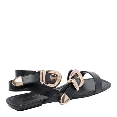 Stuart Weitzman Maven Leather Buckle Flat Sandals