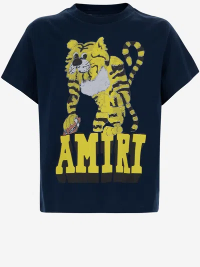 Amiri Cotton T-shirt With Logo Print In Blue