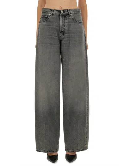 Haikure 'korea' Grey Jeans With Faded Effect And Logo Patch On The Back In Gray