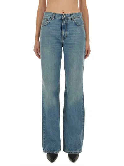 Haikure Korea Wb Fray Waist Wide Flare Leg Jeans In Blue