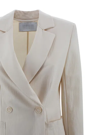 Harris Wharf London Structured Double-breasted Blazer With Notched Lapels In Neutral