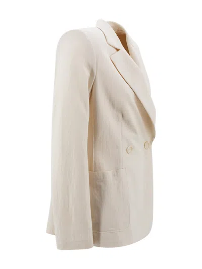 Harris Wharf London Structured Double-breasted Blazer With Notched Lapels In Neutral