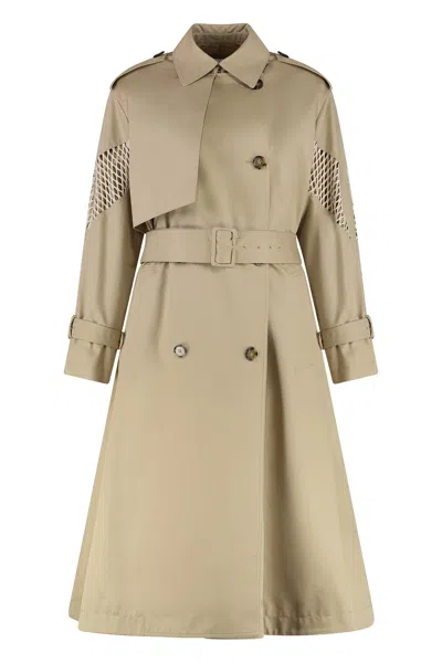 Msgm Cotton Trench Coat With Belted Waist In Neutral
