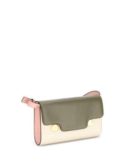 Marni Trunkaroo Embellished Color-block Leather Shoulder Bag In Green