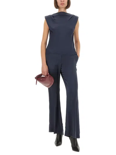 Theory Tailored High Waist Wide Leg Trousers In Blue