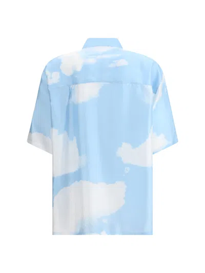 Moschino Silk Twill Shirt Archive Clouds In Blue