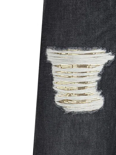 Versace Distressed Wide-leg Jeans Cut-outs In Black