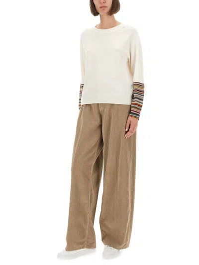 Paul Smith Women's Cream Merino Wool 'signature Stripe' Cuff Sweater White