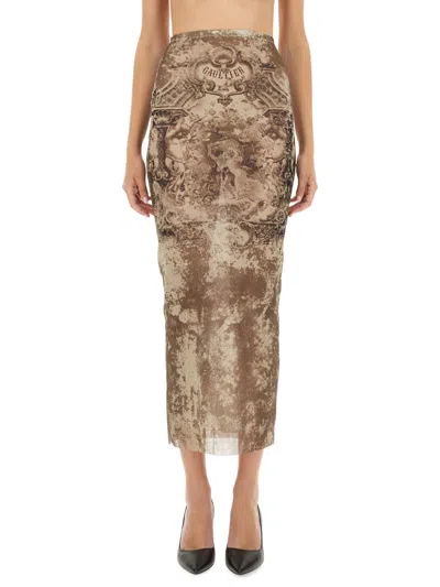 Jean Paul Gaultier Sheer Overlay Sleeveless Midi Skirt In Brown