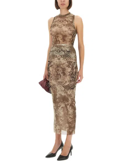 Jean Paul Gaultier Sheer Overlay Sleeveless Midi Skirt In Brown