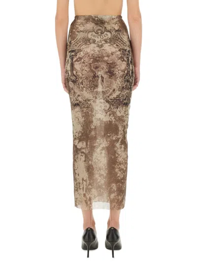 Jean Paul Gaultier Sheer Overlay Sleeveless Midi Skirt In Brown