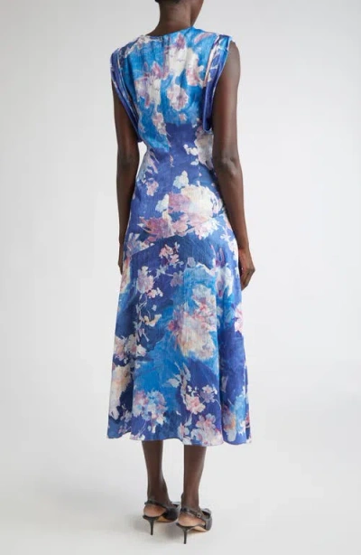 Erdem Floral Print Sleeveless Cotton Poplin Shirtdress In Blue