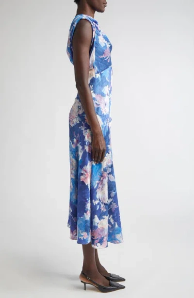 Erdem Floral Print Sleeveless Cotton Poplin Shirtdress In Blue