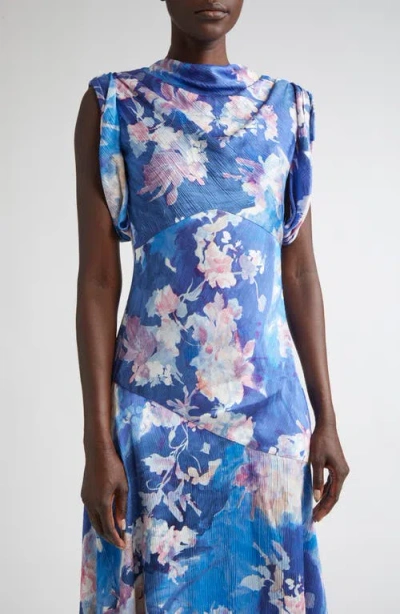 Erdem Floral Print Sleeveless Cotton Poplin Shirtdress In Blue