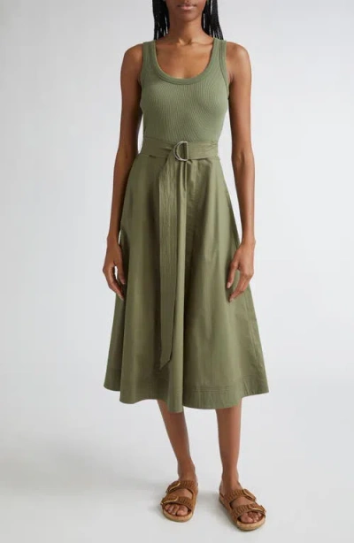 Veronica Beard Ennis Mixed Media Stretch Cotton Dress In Green