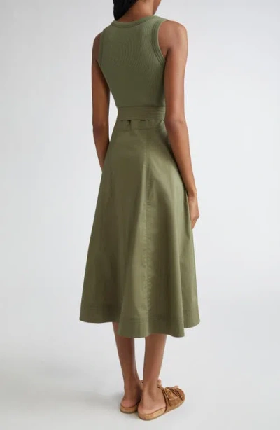 Veronica Beard Ennis Mixed Media Stretch Cotton Dress In Green