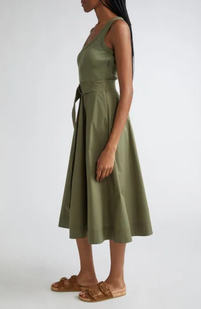 Veronica Beard Ennis Mixed Media Stretch Cotton Dress In Green