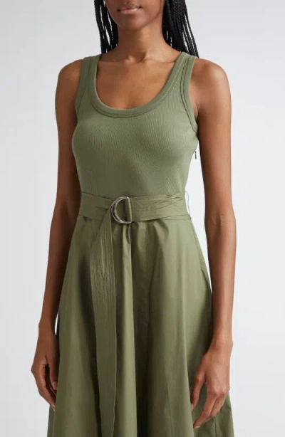 Veronica Beard Ennis Mixed Media Stretch Cotton Dress In Green