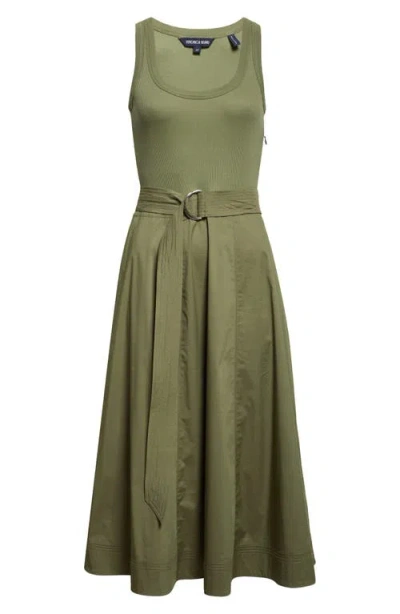 Veronica Beard Ennis Mixed Media Stretch Cotton Dress In Green